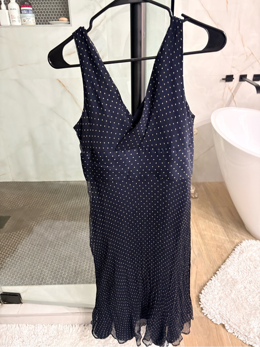 J. Crew Navy Midi Dress with White Dot Print